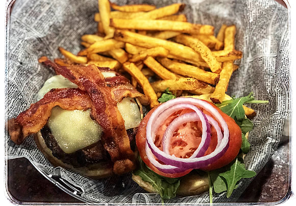Bacon Cheddar Burger - Friendly Red's Tavern